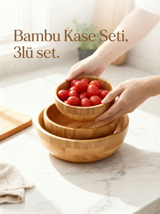 Bambu İskandinav Salata Kasesi, 3'lü Set