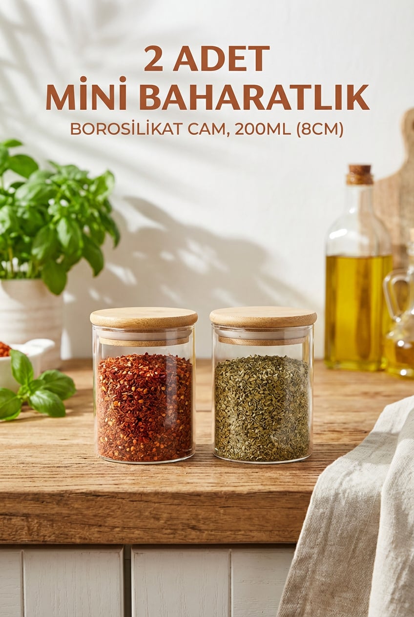 2'li Vakumlu Bambu Kapaklı Cam Baharatlık Seti (200 ml) - erkugo. dekoratif, işlevsel.
