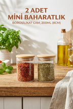 2'li Vakumlu Bambu Kapaklı Cam Baharatlık Seti (200 ml) - erkugo. dekoratif, işlevsel.