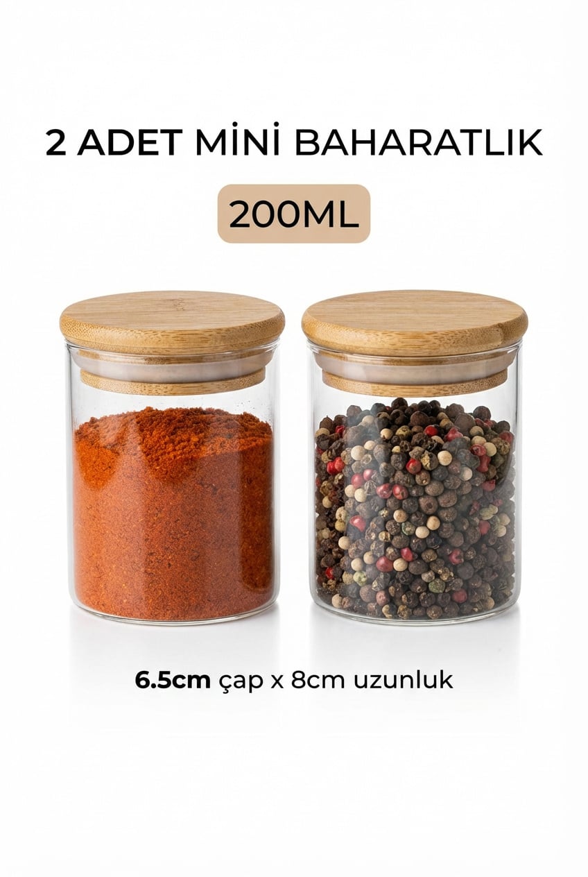 2'li Vakumlu Bambu Kapaklı Cam Baharatlık Seti (200 ml) - erkugo. dekoratif, işlevsel.