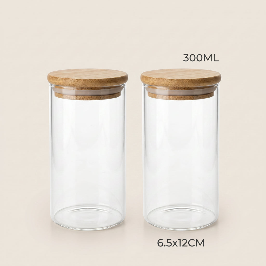 2'li Vakumlu Bambu Kapaklı Cam Baharatlık Seti (300 ml) - erkugo. dekoratif, işlevsel.