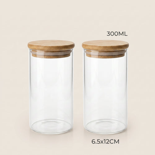 2'li Vakumlu Bambu Kapaklı Cam Baharatlık Seti (300 ml) - erkugo. dekoratif, işlevsel.