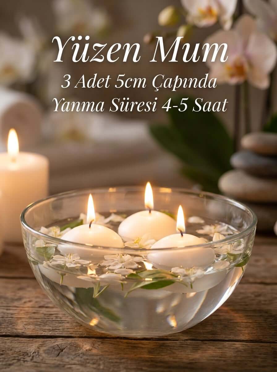3 Adet Beyaz Suda Yüzen Mum Seti - 5 cm - erkugo. dekoratif, işlevsel.