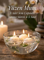 3 Adet Beyaz Suda Yüzen Mum Seti - 5 cm - erkugo. dekoratif, işlevsel.