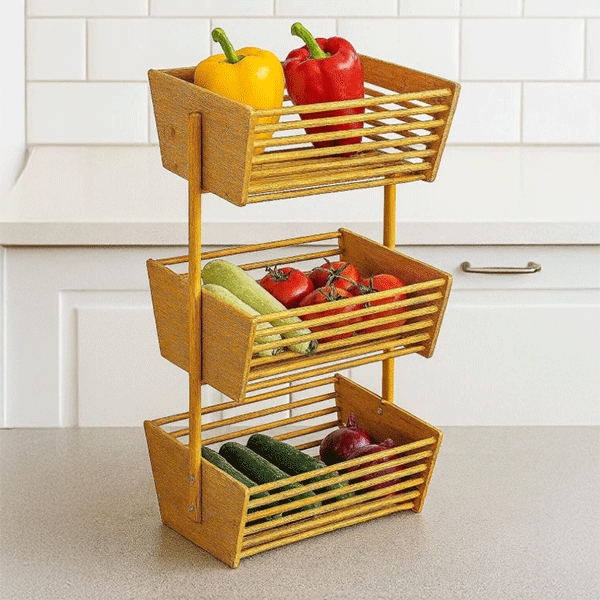 3 Katlı Bambu Sebze Meyvelik Organizer (32 x 28.5 x 67 cm) - erkugo. dekoratif, işlevsel.