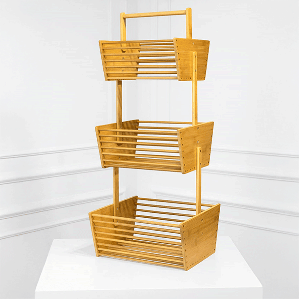 3 Katlı Bambu Sebze Meyvelik Organizer (32 x 28.5 x 67 cm) - erkugo. dekoratif, işlevsel.