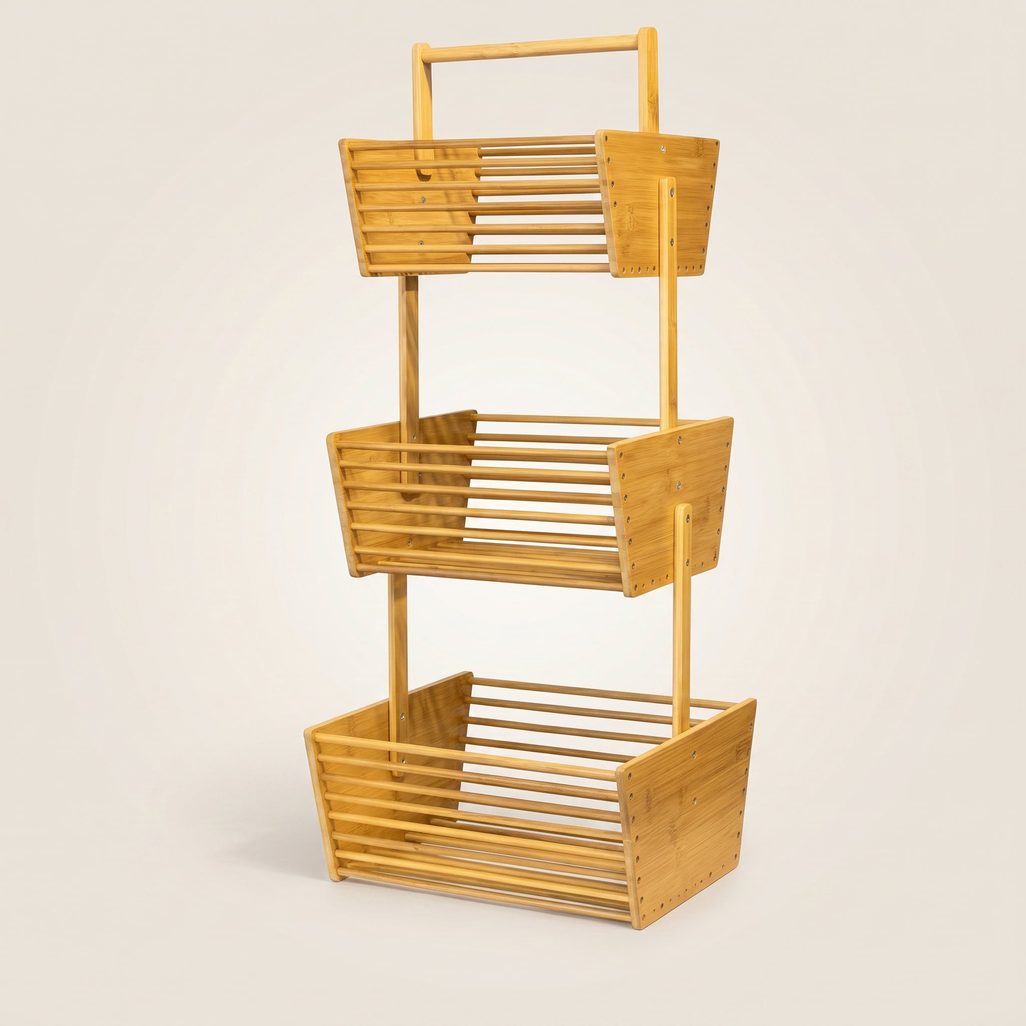 3 Katlı Bambu Sebze Meyvelik Organizer (32 x 28.5 x 67 cm) - erkugo. dekoratif, işlevsel.