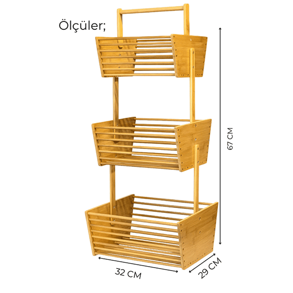 3 Katlı Bambu Sebze Meyvelik Organizer (32 x 28.5 x 67 cm) - erkugo. dekoratif, işlevsel.
