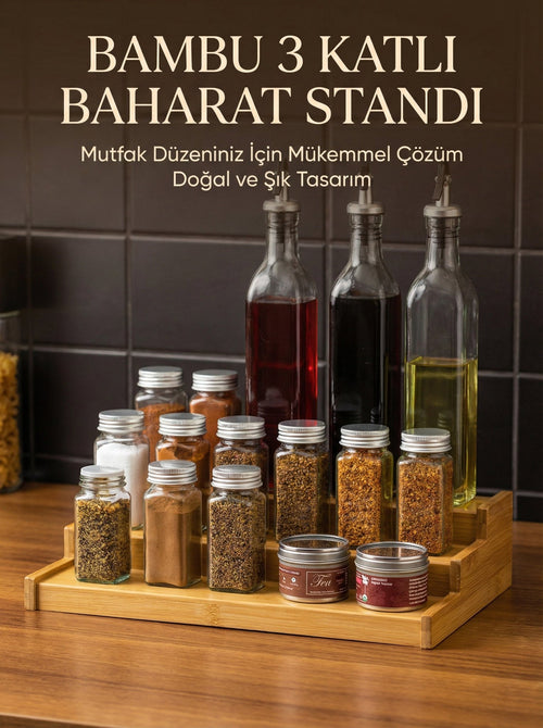 3 Katlı Bambu Stand Organizer, Baharatlık Düzenleyici - erkugo. dekoratif, işlevsel.