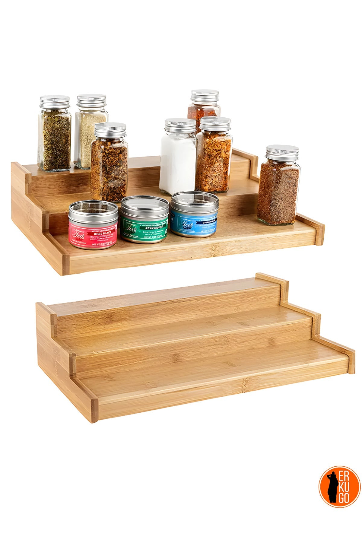 3 Katlı Bambu Stand Organizer, Baharatlık Düzenleyici - erkugo. dekoratif, işlevsel.