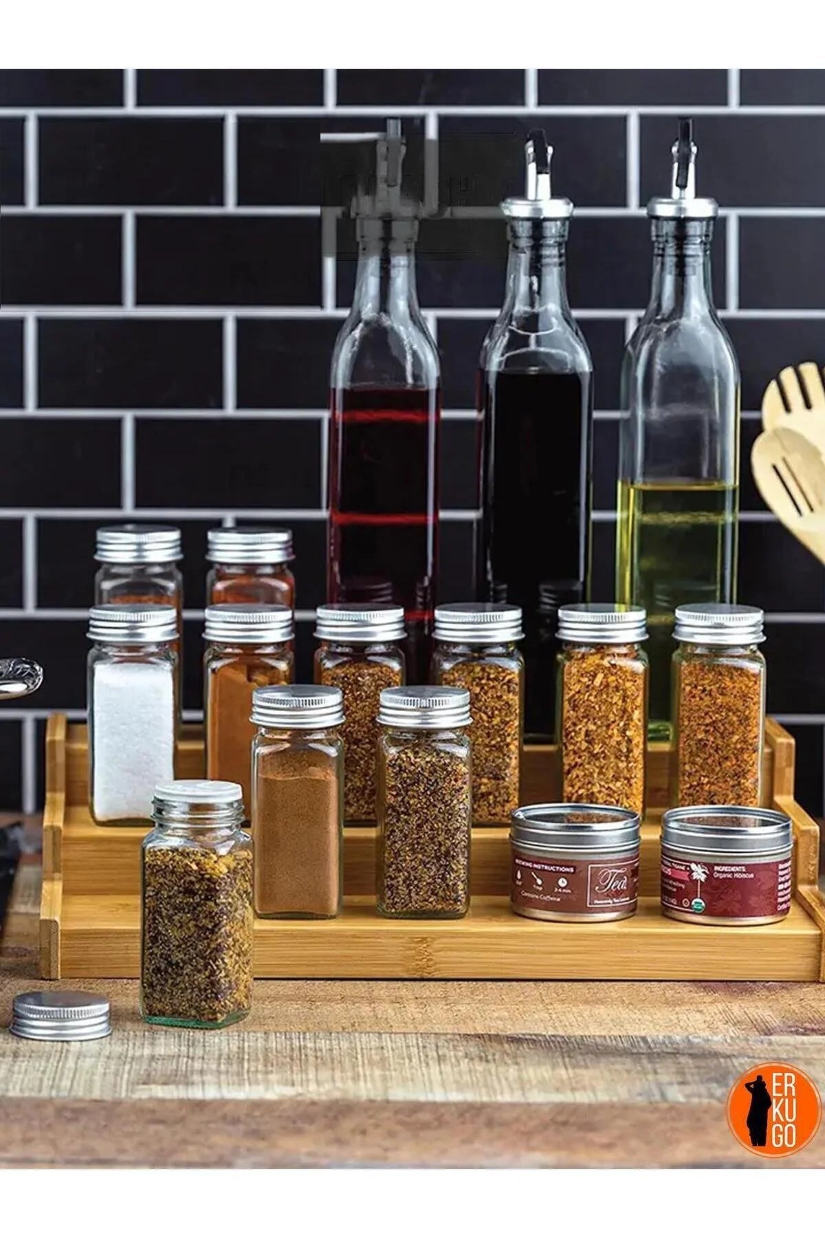 3 Katlı Bambu Stand Organizer, Baharatlık Düzenleyici - erkugo. dekoratif, işlevsel.