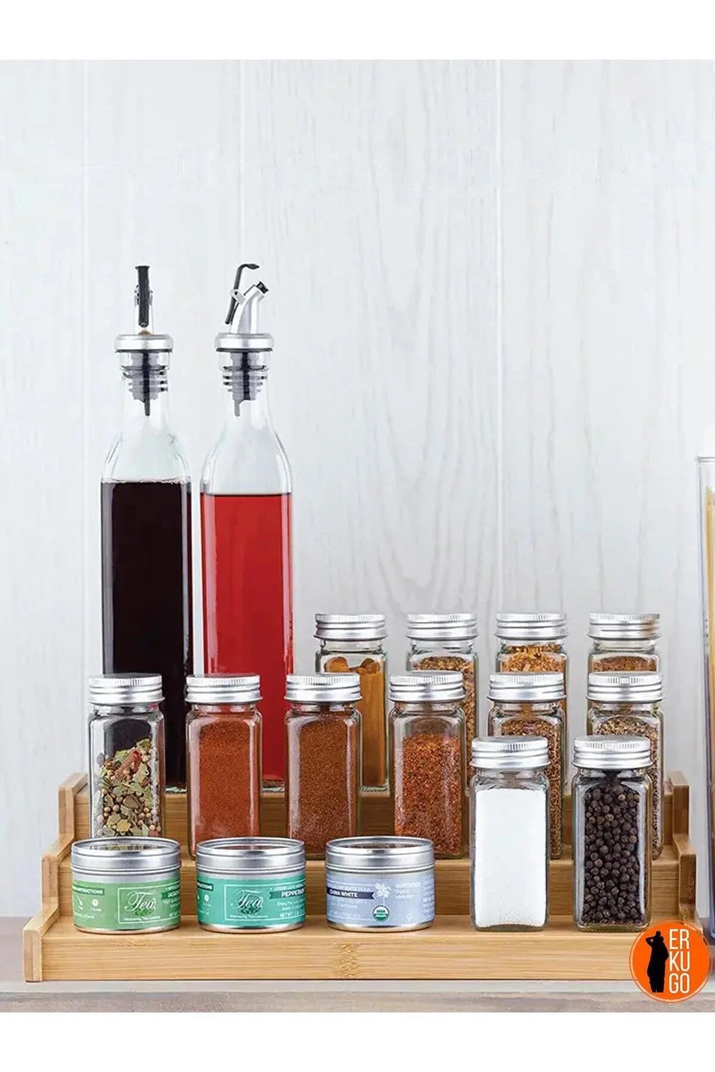 3 Katlı Bambu Stand Organizer, Baharatlık Düzenleyici - erkugo. dekoratif, işlevsel.