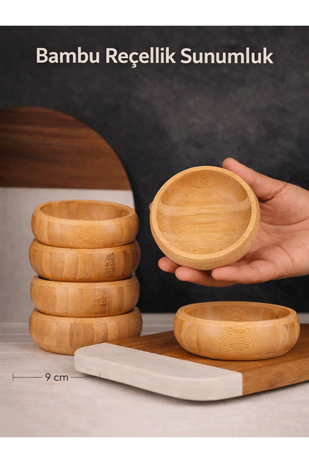 3’lü Bambu Oval Kase Seti 9x9cm - erkugo. dekoratif, işlevsel.