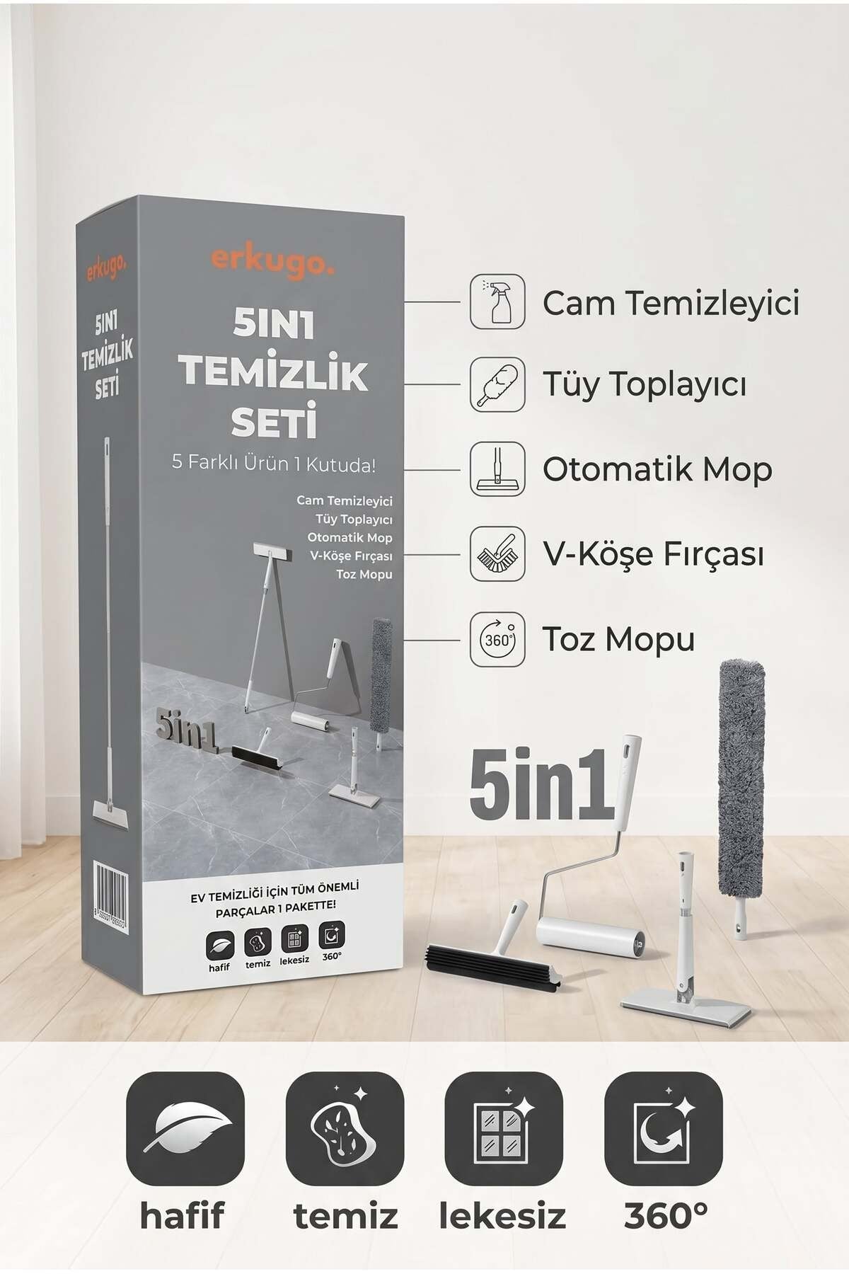 5'i 1 Arada Pratik Temizlik Seti - erkugo. dekoratif, işlevsel.