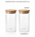 12'li Vakumlu Bambu Kapaklı Cam Baharatlık Seti (300 ml)