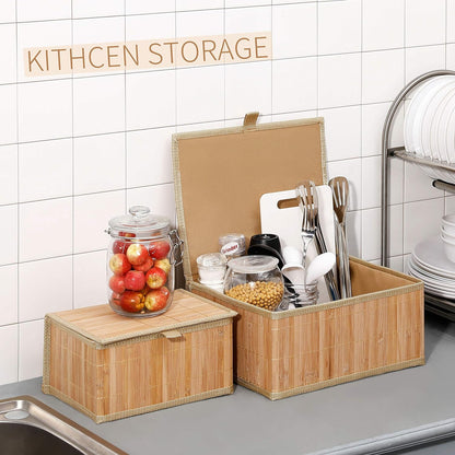 Bambu Kapaklı Saklama Kutusu, 3'lü Set, Organizer