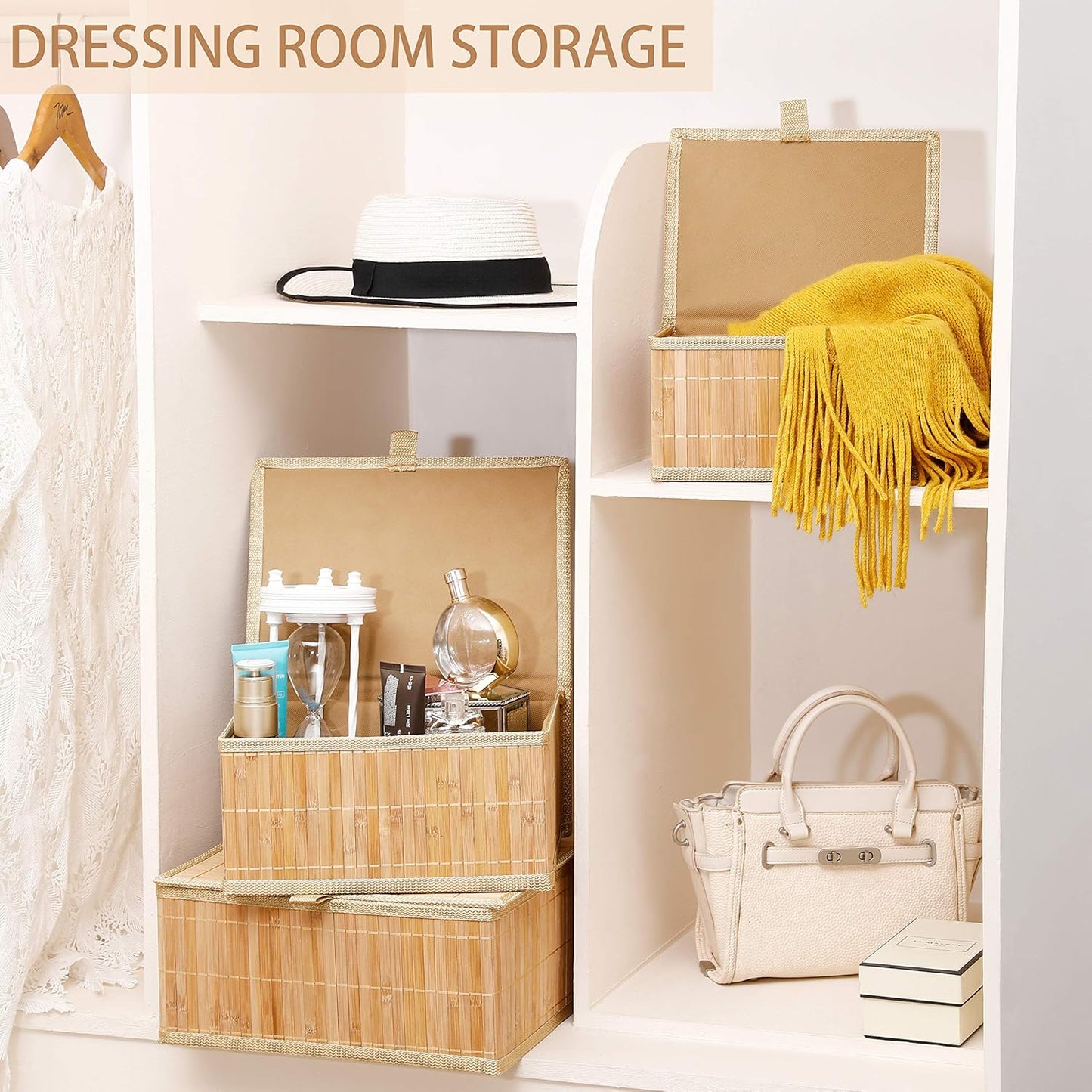 Bambu Kapaklı Saklama Kutusu, 3'lü Set, Organizer