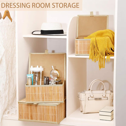 Bambu Kapaklı Saklama Kutusu, 3'lü Set, Organizer