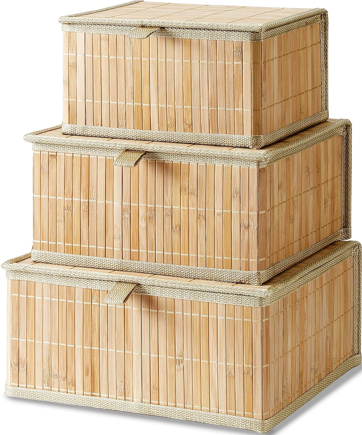 Bambu Kapaklı Saklama Kutusu, 3'lü Set, Organizer