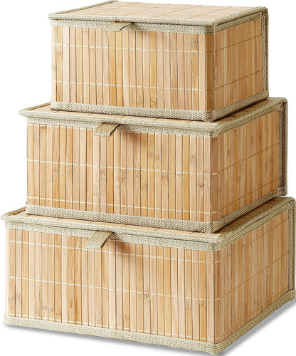Bambu Kapaklı Saklama Kutusu, 3'lü Set, Organizer