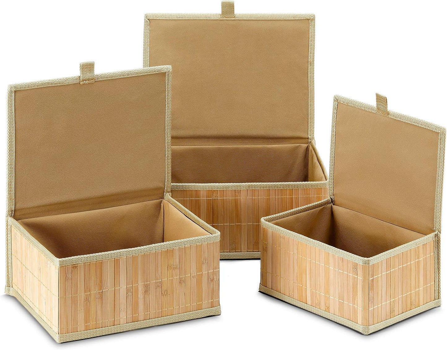 Bambu Kapaklı Saklama Kutusu, 3'lü Set, Organizer