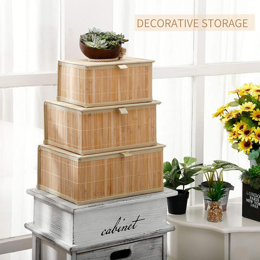 Bamboo Lid Storage Box, Set of 3, Organizer