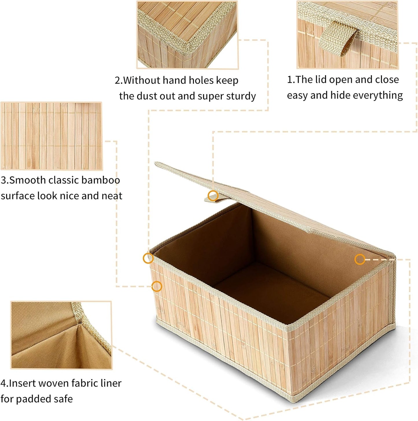 Bambu Kapaklı Saklama Kutusu, 3'lü Set, Organizer