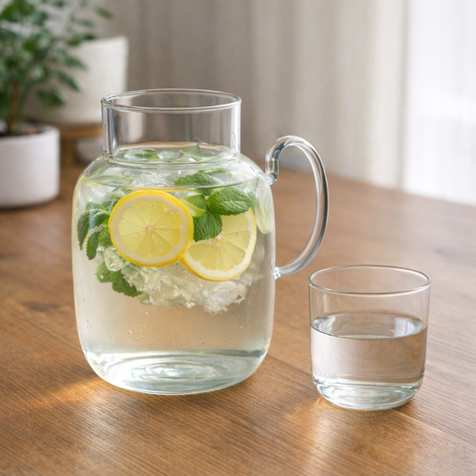 Bardaklı Borosilikat Cam Sürahi Seti – 1.5 Lt | Kulplu, Isıya Dayanıklı, Modern Tasarım