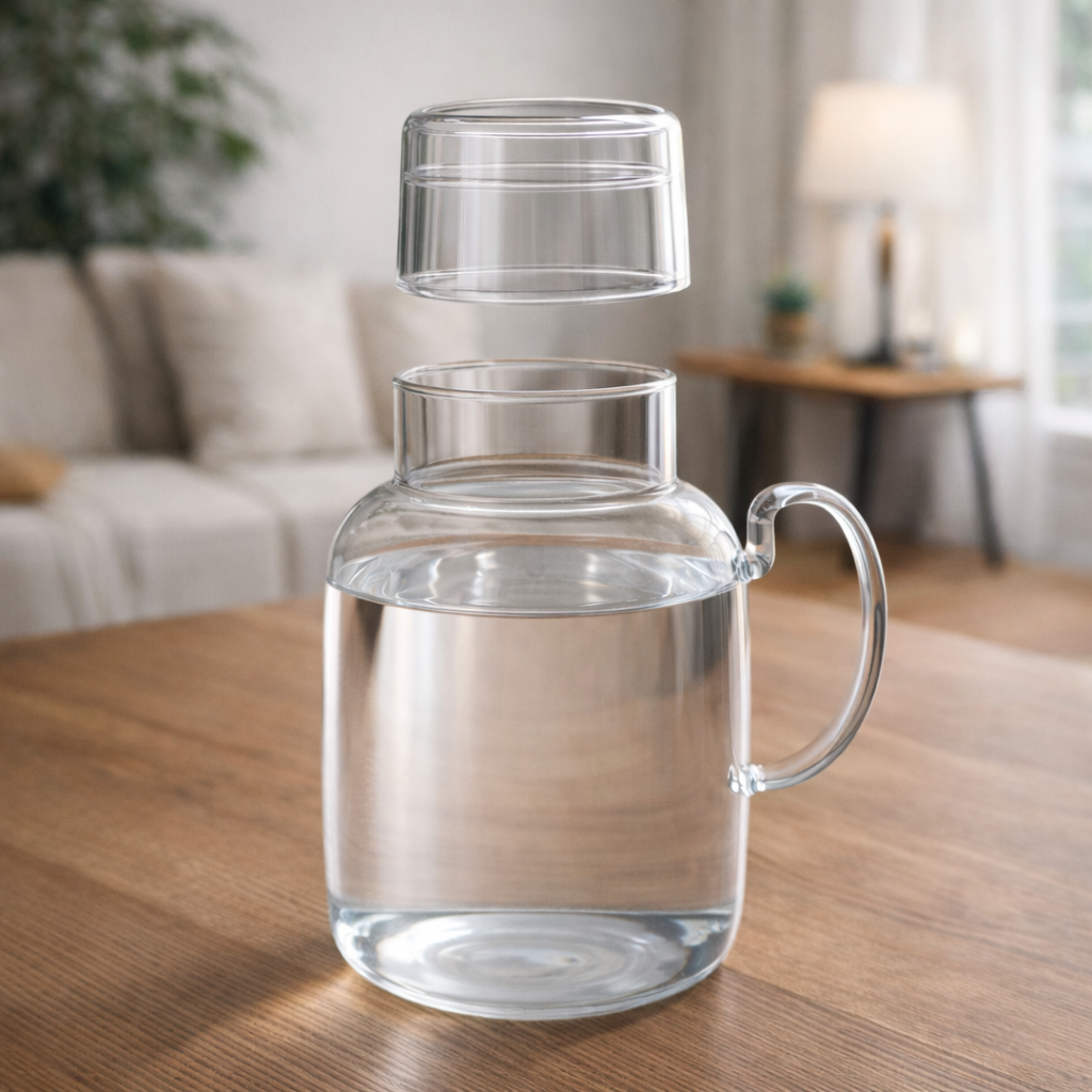 Bardaklı Borosilikat Cam Sürahi Seti – 1.5 Lt | Kulplu, Isıya Dayanıklı, Modern Tasarım