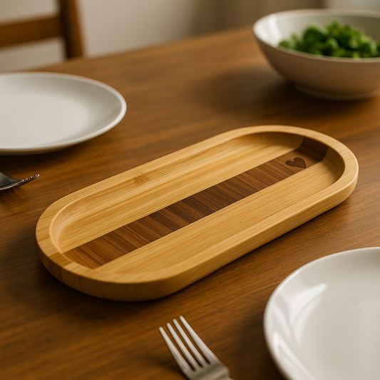 Bamboo Serving Plate, Heart Detail, Snack Plate