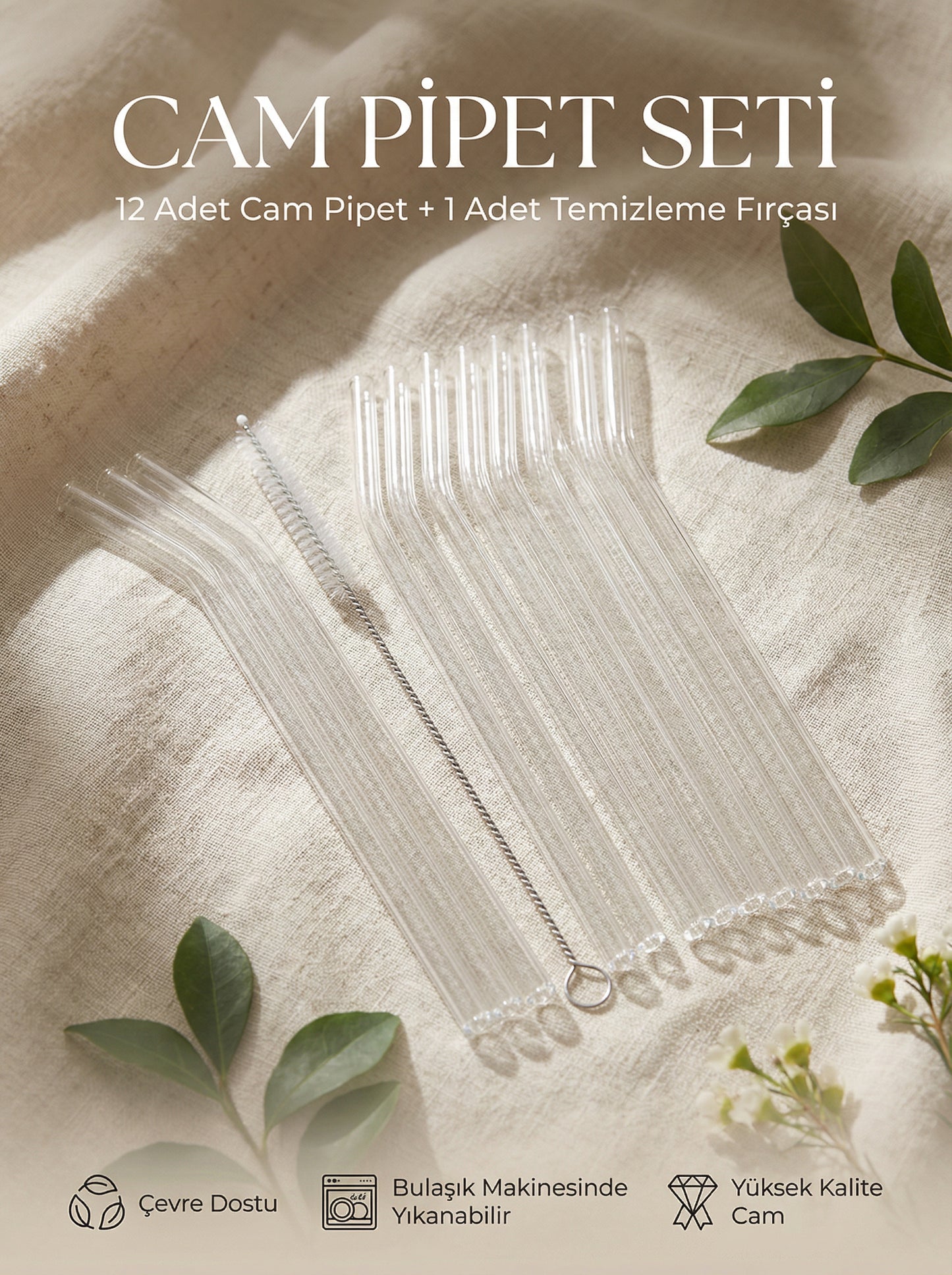 Cam Pipet Seti, 12 Adet, Fırça Hediyeli