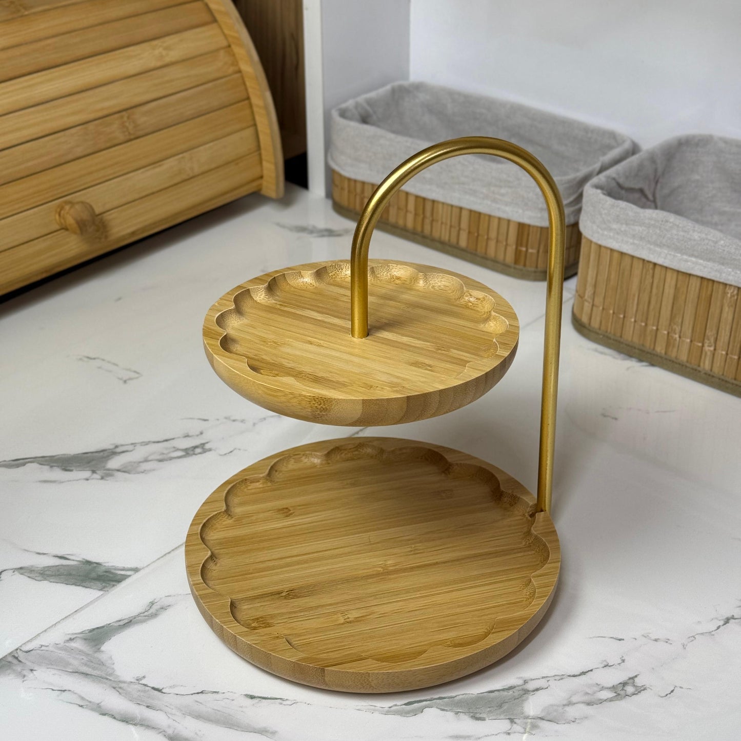Bambu Luxe Sunum Standı , 2 Katlı, Dekoratif