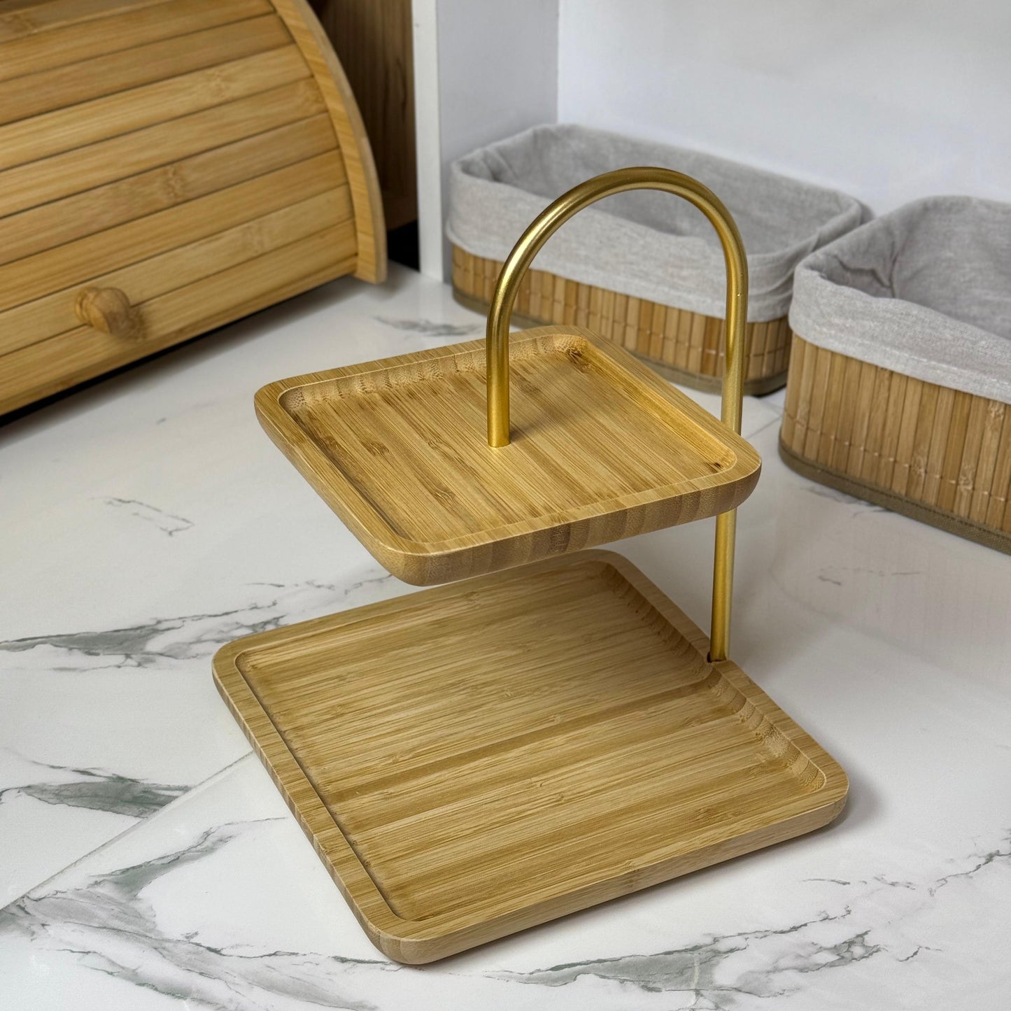 Bambu Luxe Sunum Standı , 2 Katlı, Dekoratif