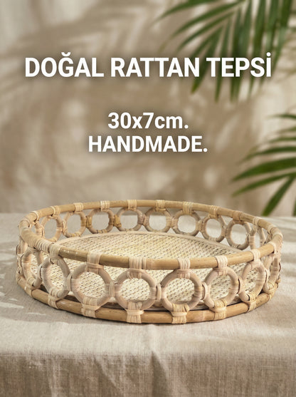 Doğal Rattan Tepsi, Sepet, 30x7cm, Handmade
