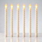 6’lı Set Sarmal Şamdan Mum LED Mum 27,5 cm Pilli Uzun Mum 2,1 cm Çap