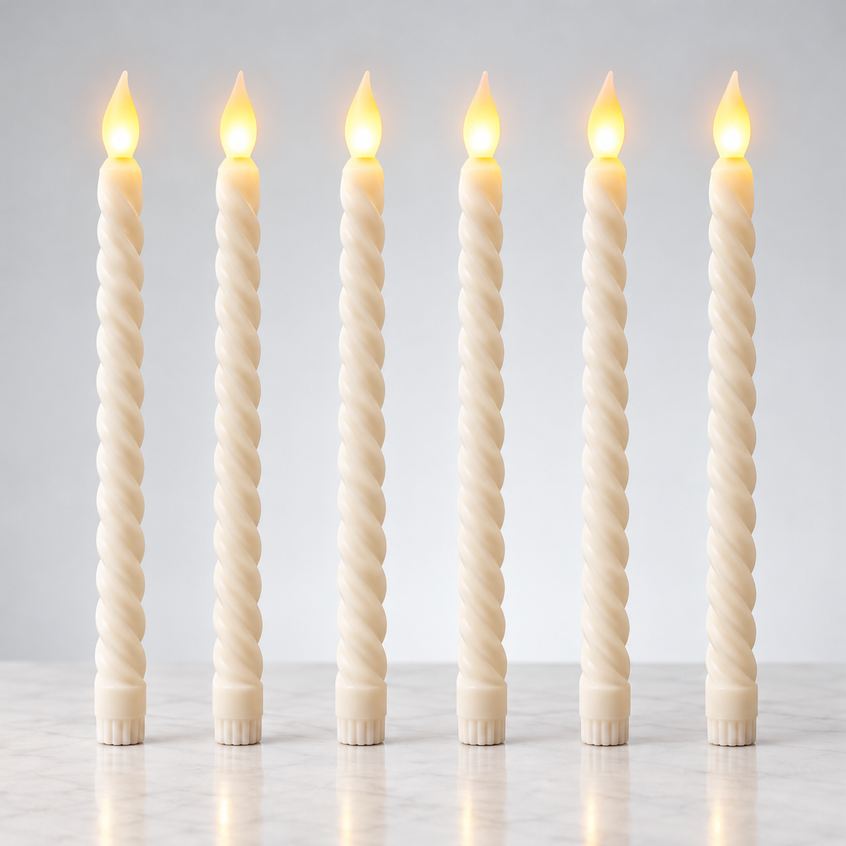 6’lı Set Sarmal Şamdan Mum LED Mum 27,5 cm Pilli Uzun Mum 2,1 cm Çap