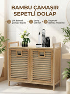 Bambu 2 Bölmeli Kirli Sepeti – Bambu Çamaşır Sepeti (78 x 72 x 30) cm - erkugo. dekoratif, işlevsel.