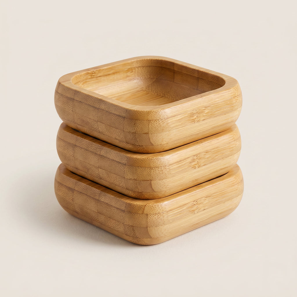 Bambu 9 cm Kare 3’lü Kase Seti - erkugo. dekoratif, işlevsel.