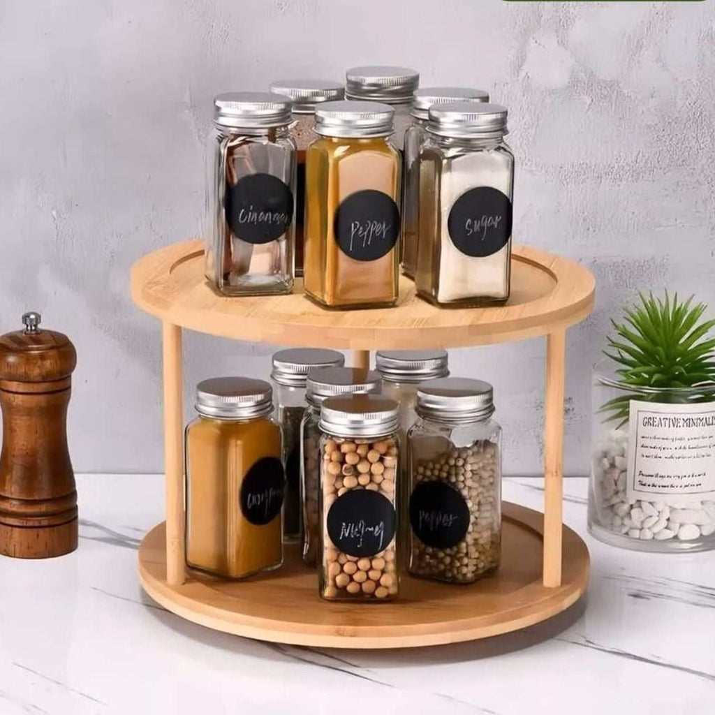 Bambu Baharat Standı, 360° Dönebilen, 2 Katlı - erkugo. dekoratif, işlevsel.