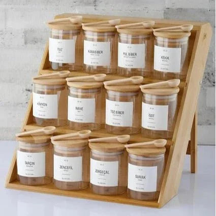 Bambu Baharat Standı, Katlanır Ayaklı, 3 Katlı - erkugo. dekoratif, işlevsel.
