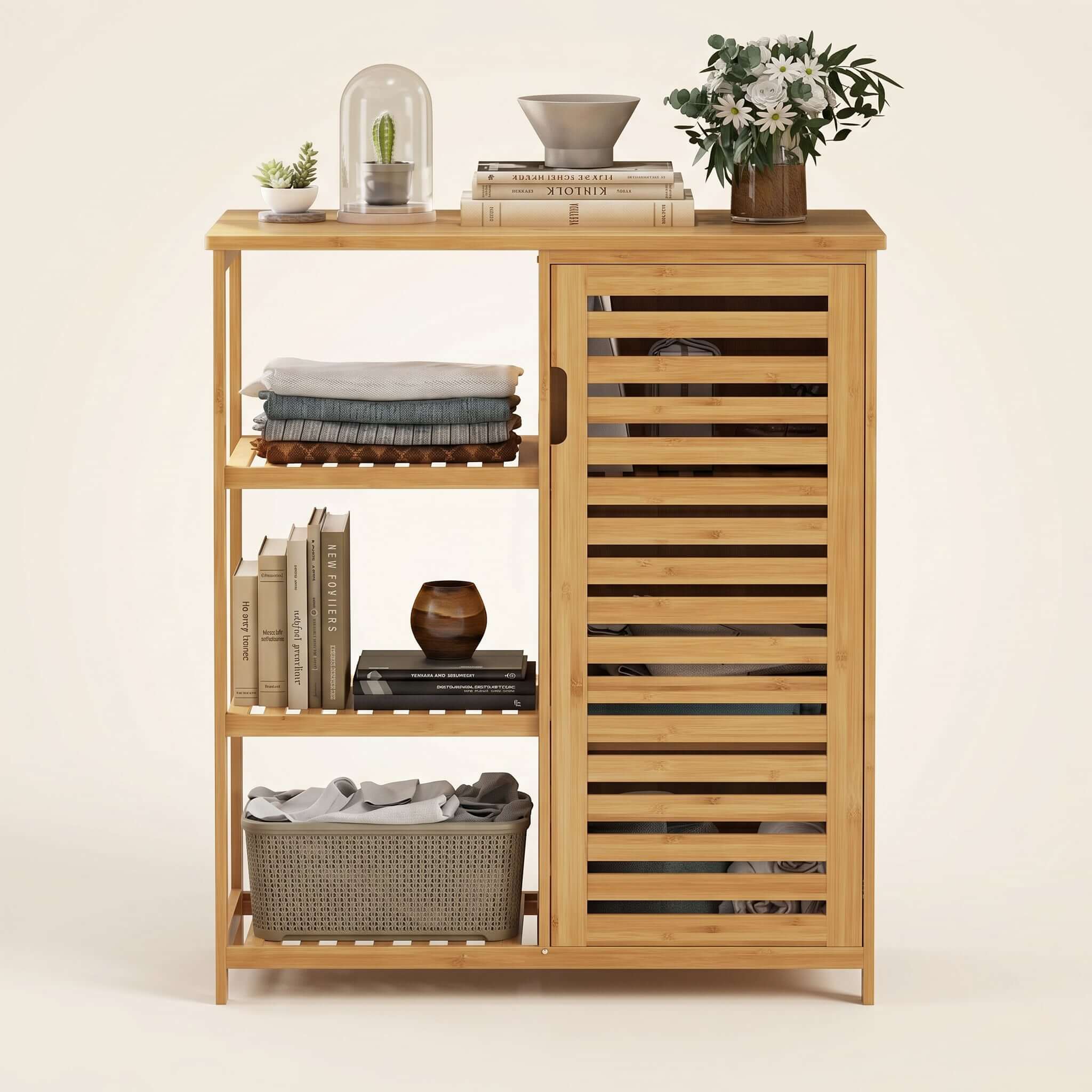 Bambu Çok Amaçlı Düzenleyici Dolap, Ayakkabılık, 3 Raflı 1 Kapaklı, 66 x 87 x 33 - erkugo. dekoratif, işlevsel.