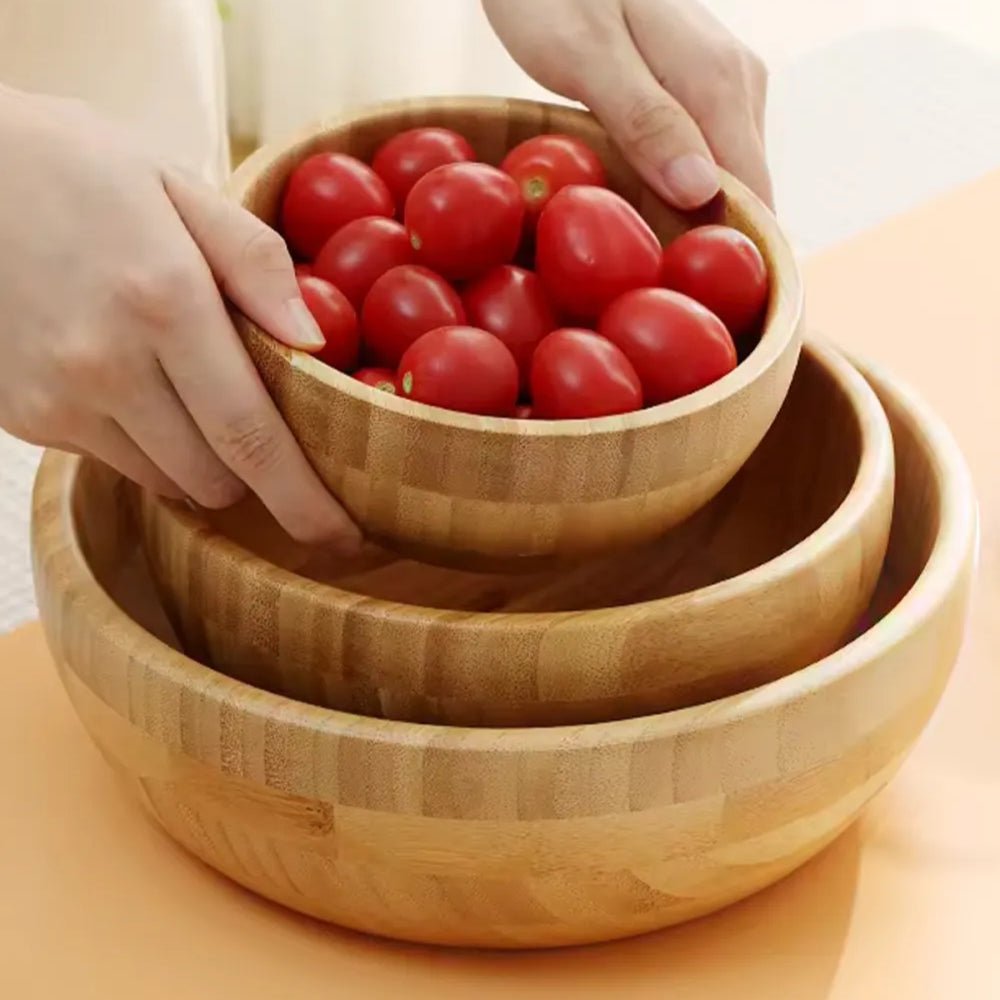 Bambu İskandinav Salata Kasesi, 3'lü Set - erkugo. dekoratif, işlevsel.