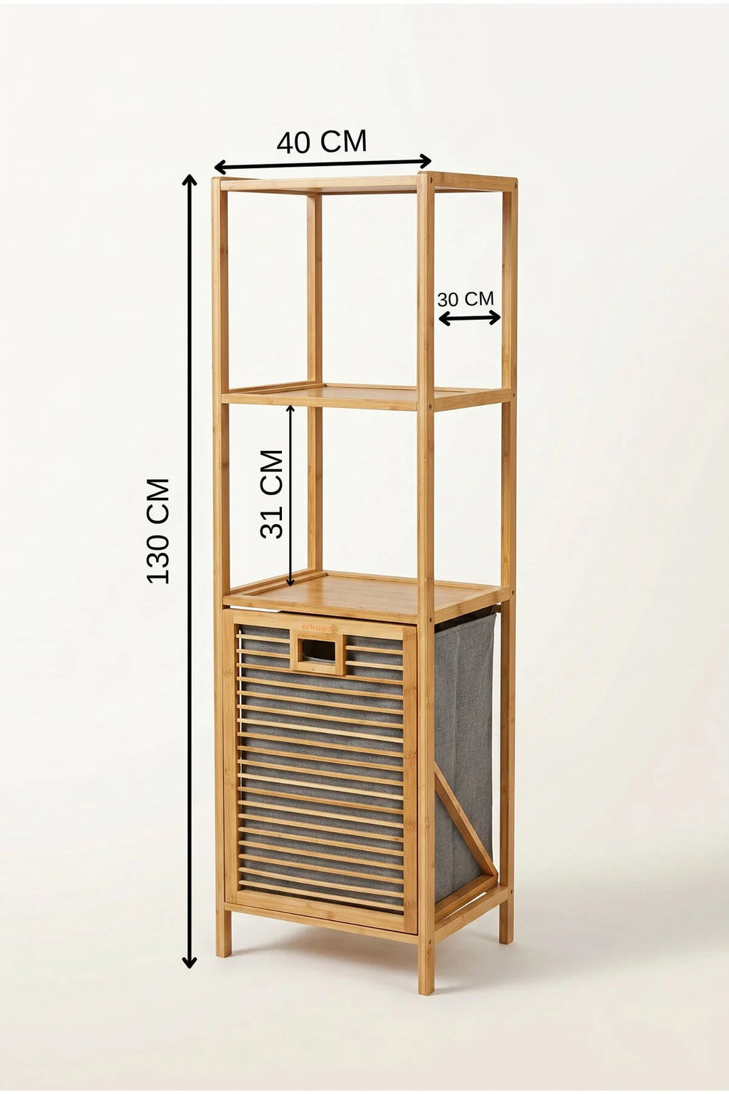 Bambu Kirli Sepetli Dolap – 3 Katlı Banyo Dolabı & Çamaşır Sepeti (98 x 39 x 22 cm) - erkugo. dekoratif, işlevsel.