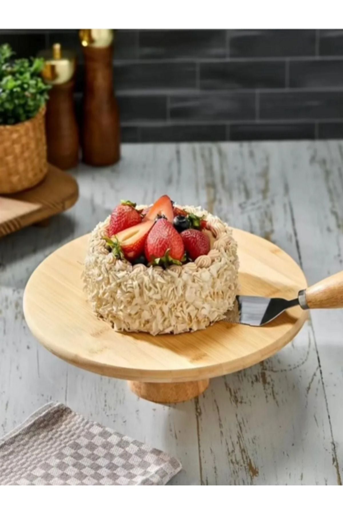 Bambu Oval Ayaklı Sunum Standı, Kek Yükseltici (24.5x5.5CM) - erkugo. dekoratif, işlevsel.