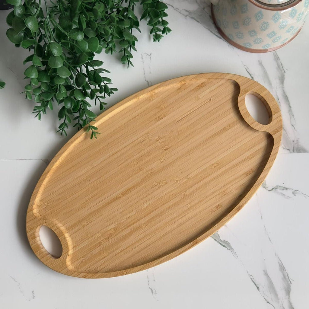 Bambu Oval Kulplu Sunum Tepsisi, Kahvaltı Tabağı - erkugo. dekoratif, işlevsel.