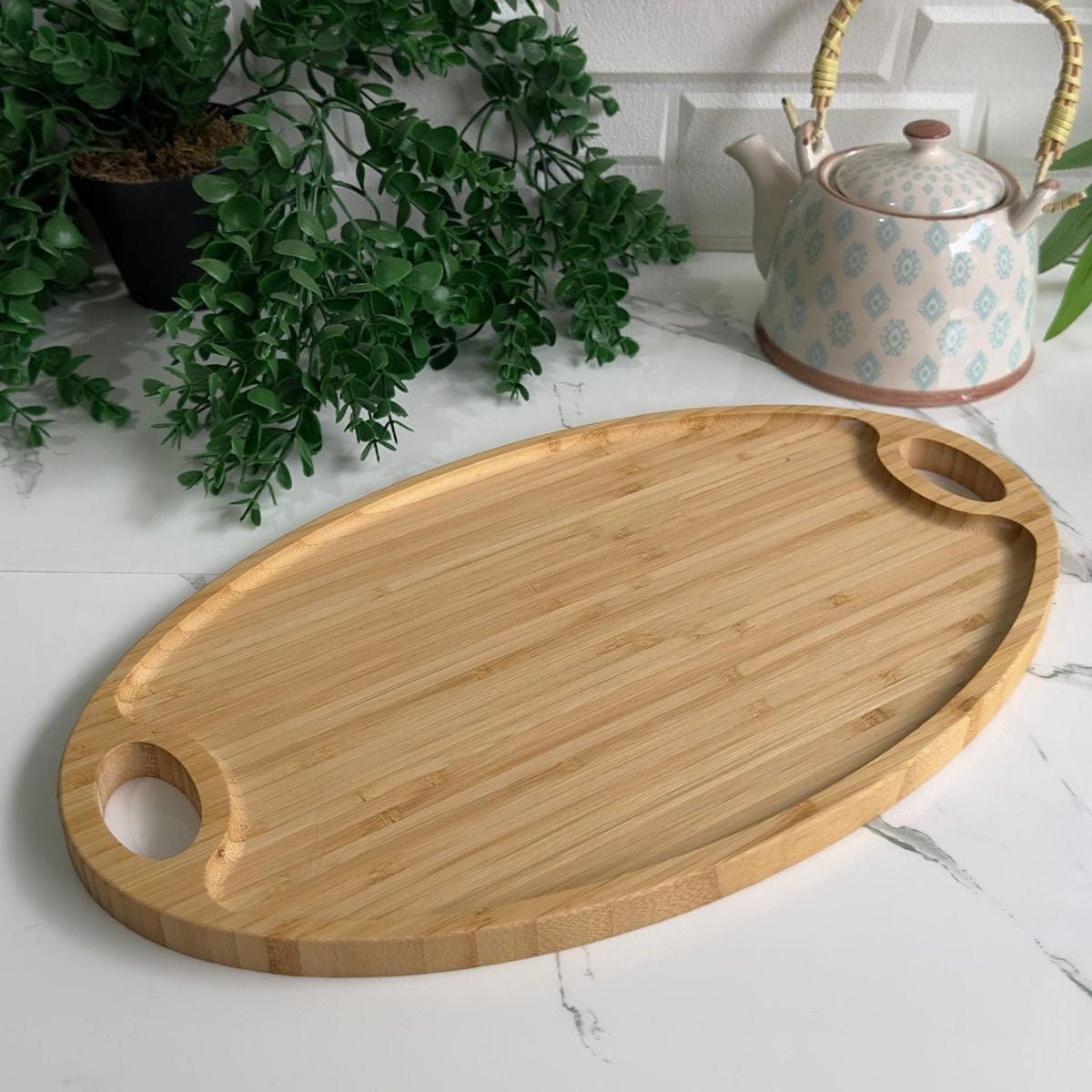 Bambu Oval Kulplu Sunum Tepsisi, Kahvaltı Tabağı - erkugo. dekoratif, işlevsel.