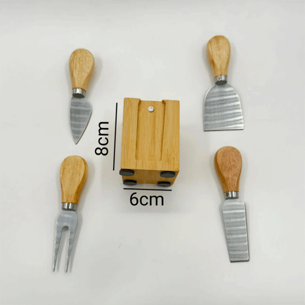 Bambu Stantlı 4’lü Peynir Bıçağı Seti (6x8x13 cm) – Modern & Minimal Sunum - erkugo. dekoratif, işlevsel.