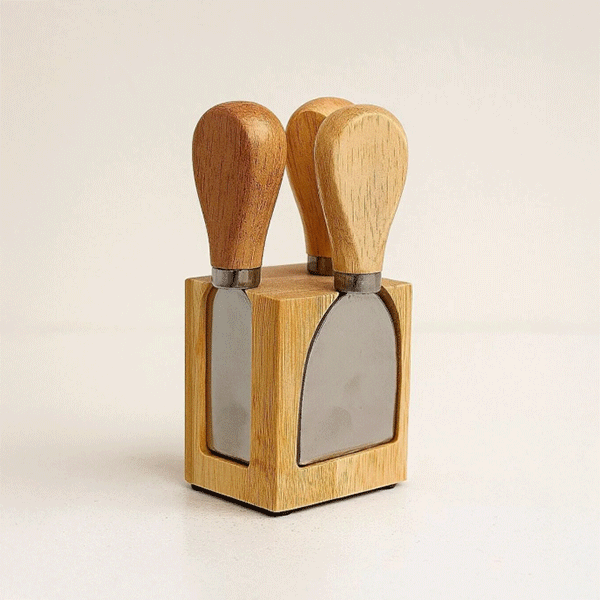 Bambu Stantlı 4’lü Peynir Bıçağı Seti (6x8x13 cm) – Modern & Minimal Sunum - erkugo. dekoratif, işlevsel.