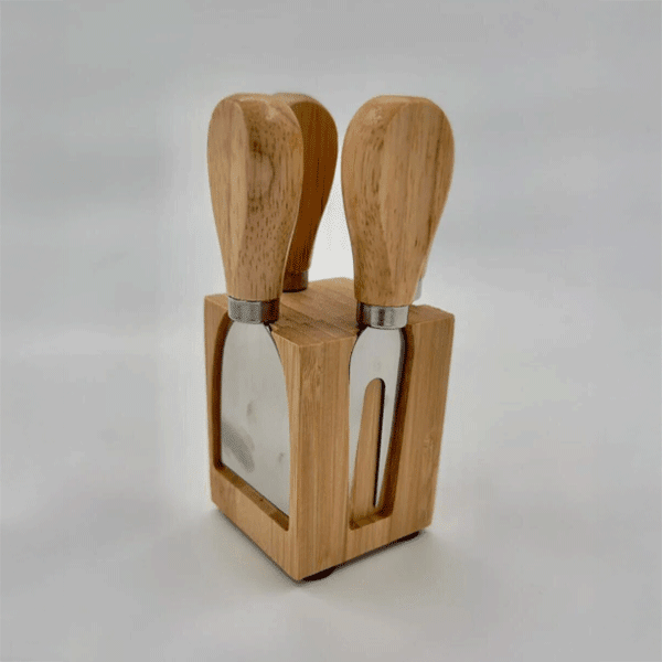 Bambu Stantlı 4’lü Peynir Bıçağı Seti (6x8x13 cm) – Modern & Minimal Sunum - erkugo. dekoratif, işlevsel.