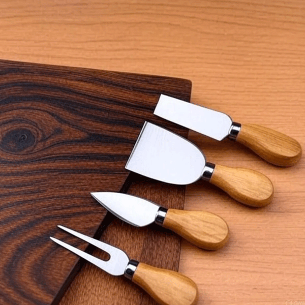 Bambu Stantlı 4’lü Peynir Bıçağı Seti (6x8x13 cm) – Modern & Minimal Sunum - erkugo. dekoratif, işlevsel.